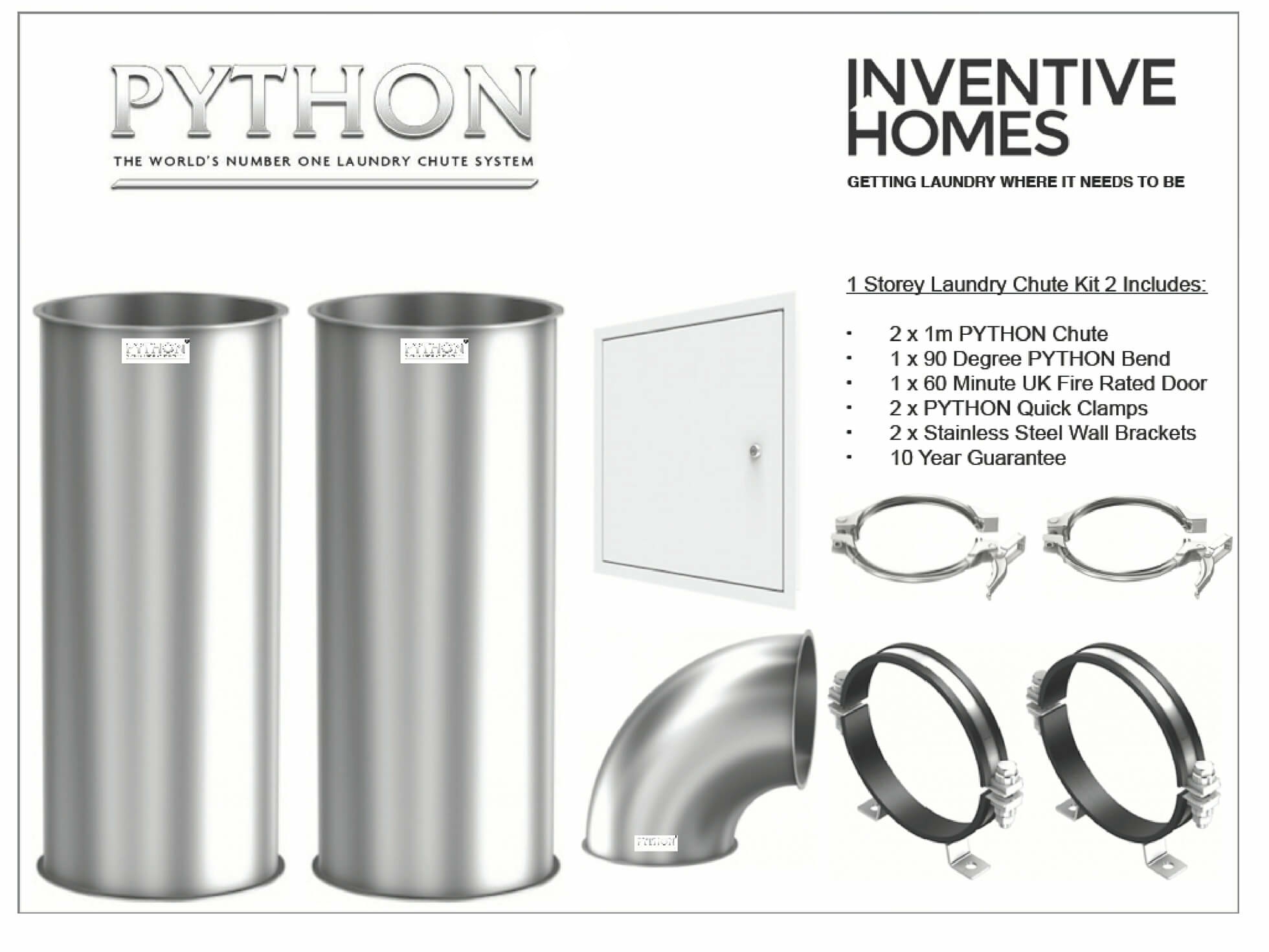 Python Laundry Chute - 1 Storey Laundry Chute Kit 2 (Inc 90 Degree Bend)